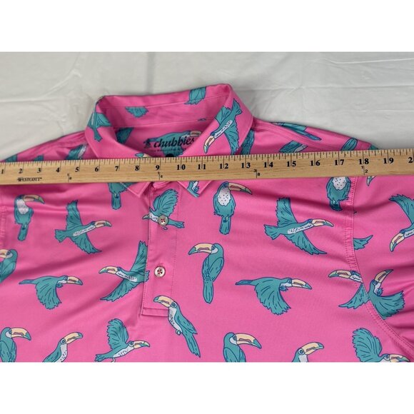 Chubbies Toucan Performance Polo Shirt Men’s L Pink Short Sleeve Stretch Golf - Picture 13 of 14